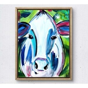 WS original pasture cow painting 14X11 canvas acrylic abstract modern wall art
